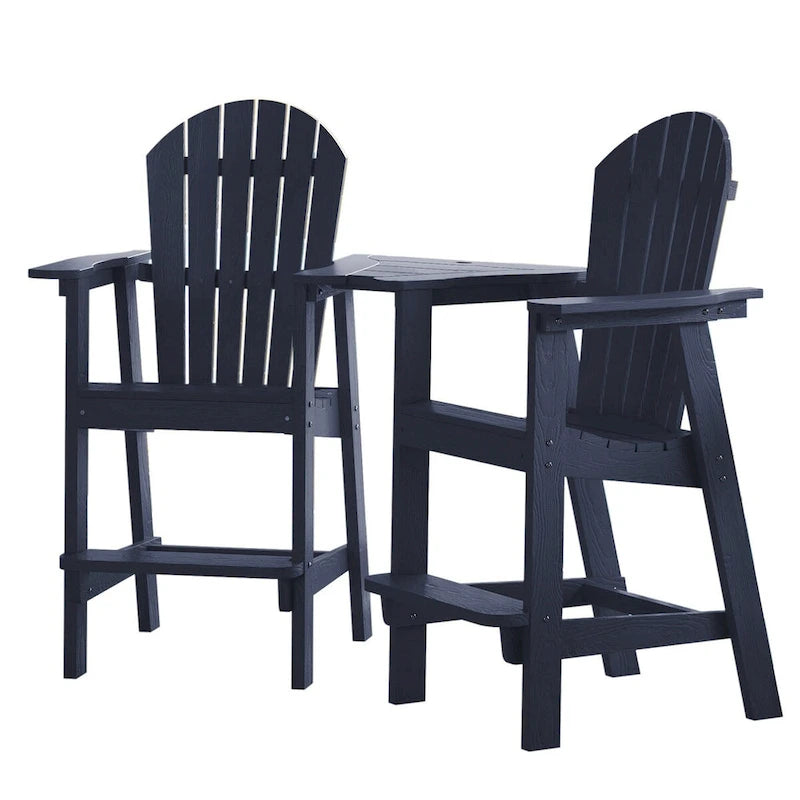 Sgabelli da bar da esterno rustici a 2 pezzi Adirondack con vassoio di collegamento e foro per ombrellone