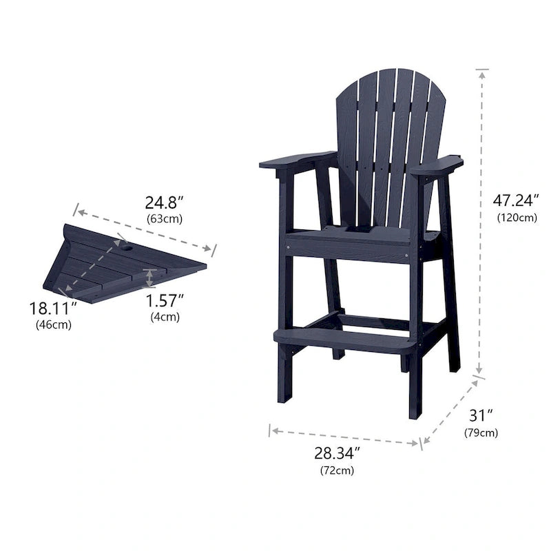 Sgabelli da bar da esterno rustici a 2 pezzi Adirondack con vassoio di collegamento e foro per ombrellone