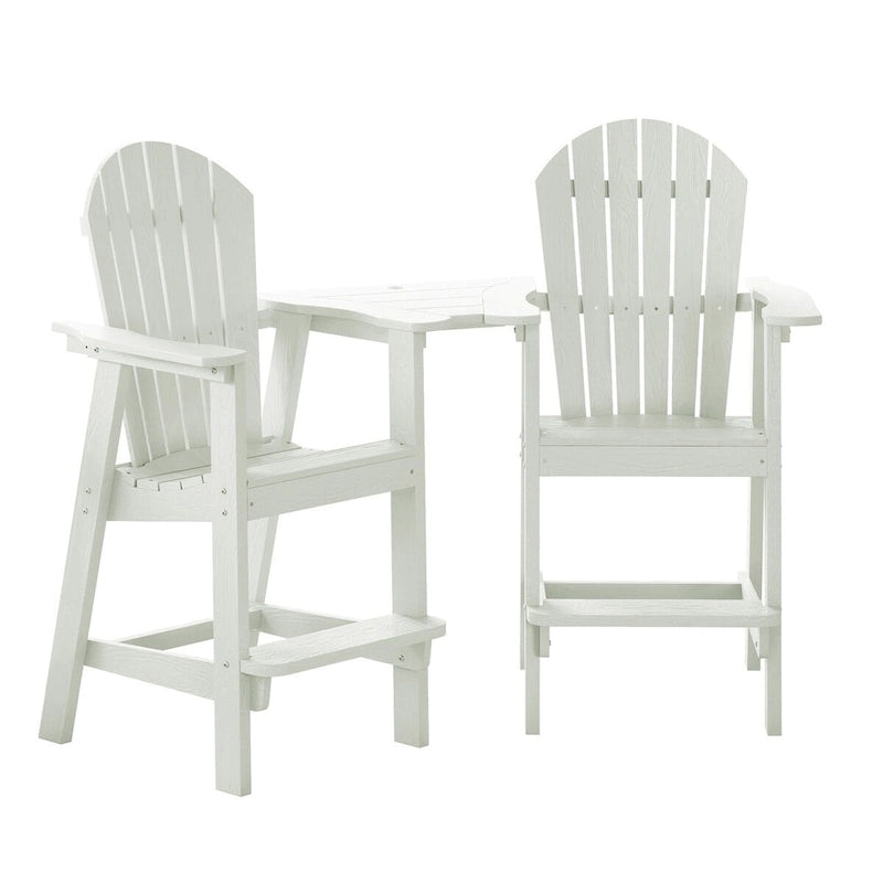 Sgabelli da bar da esterno rustici a 2 pezzi Adirondack con vassoio di collegamento e foro per ombrellone