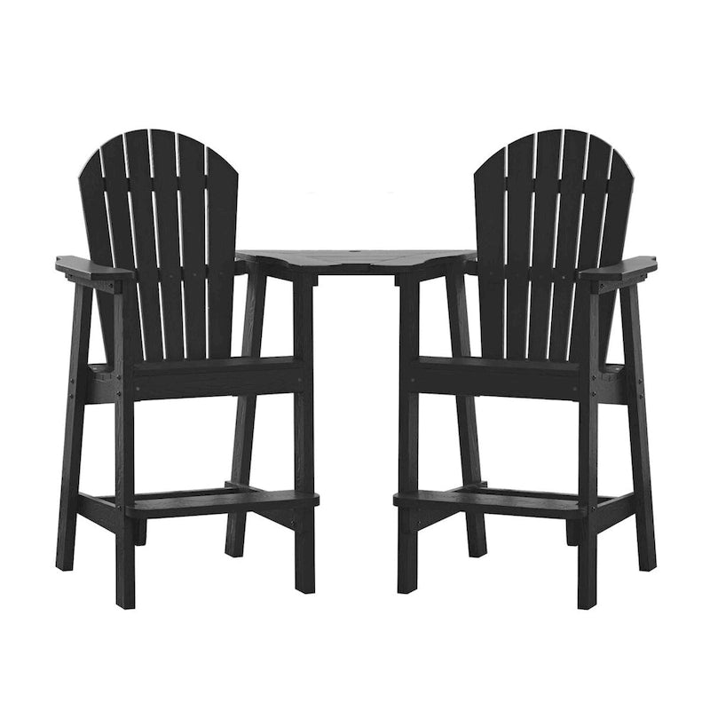 Sgabelli da bar da esterno rustici a 2 pezzi Adirondack con vassoio di collegamento e foro per ombrellone