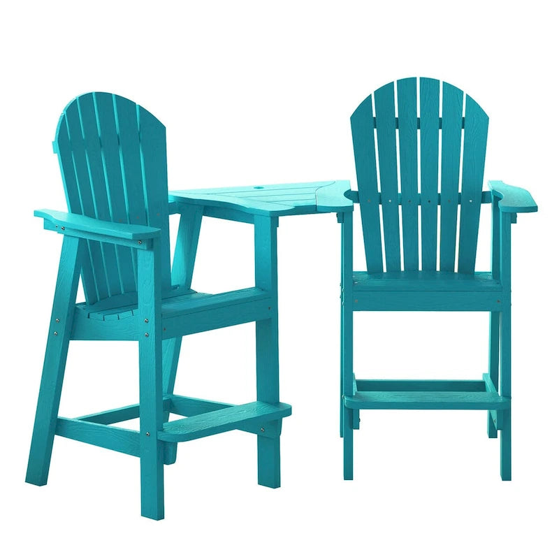 Sgabelli da bar da esterno rustici a 2 pezzi Adirondack con vassoio di collegamento e foro per ombrellone