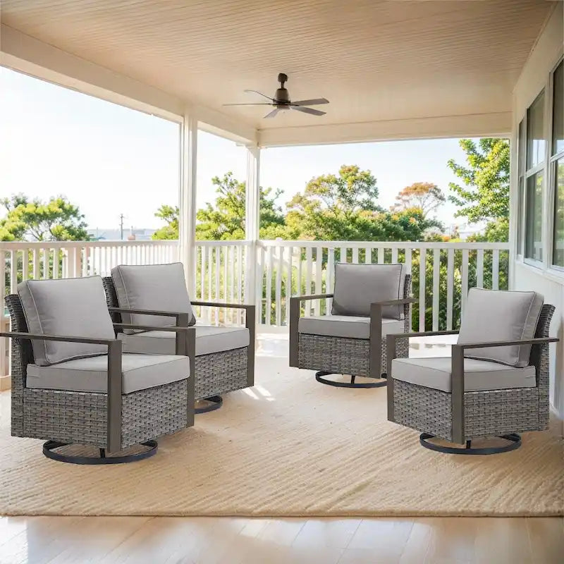 Gymojoy Chaises de patio pivotantes en osier d'extérieur, lot de 4 - Gris