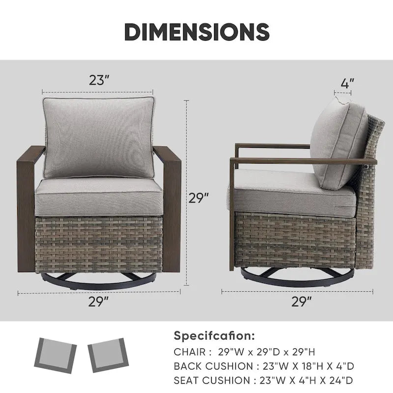 Gymojoy Chaises de patio pivotantes en osier d'extérieur, lot de 4 - Gris
