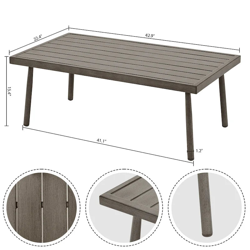 Ensemble de conversation d'extérieur 7 pièces en aluminium, canapé 3 places avec poufs, 2 fauteuils pivotants et table basse
