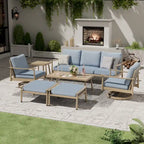 Ensemble de conversation d'extérieur 7 pièces en aluminium, canapé 3 places avec poufs, 2 fauteuils pivotants et table basse