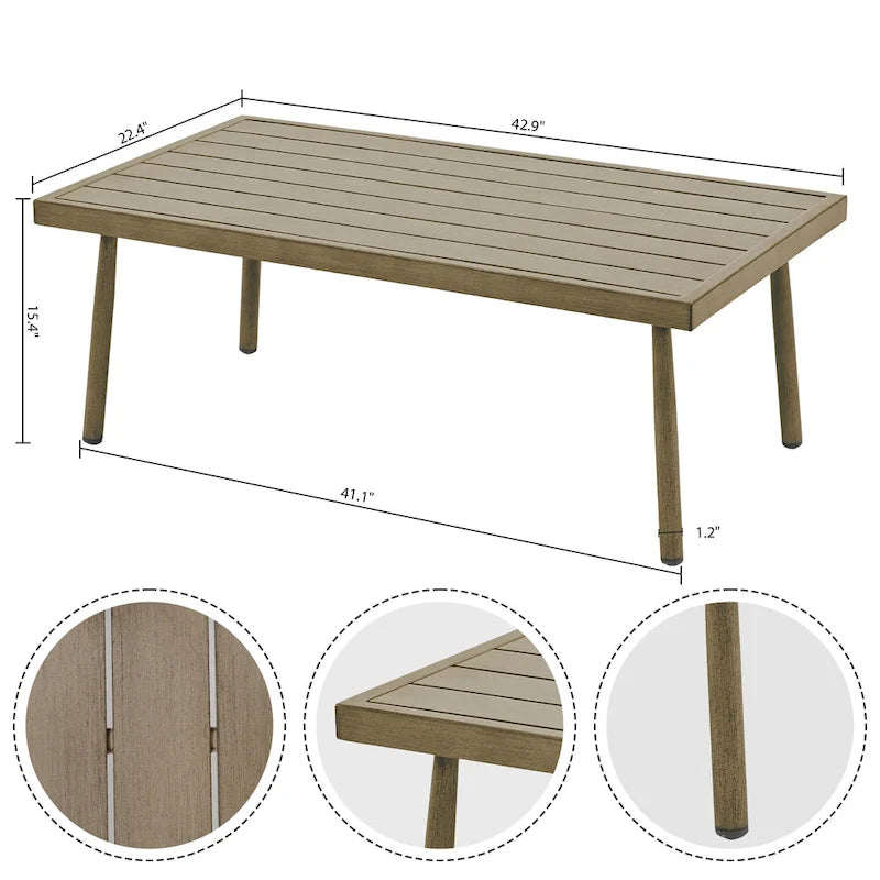 Ensemble de conversation d'extérieur 7 pièces en aluminium, canapé 3 places avec poufs, 2 fauteuils pivotants et table basse