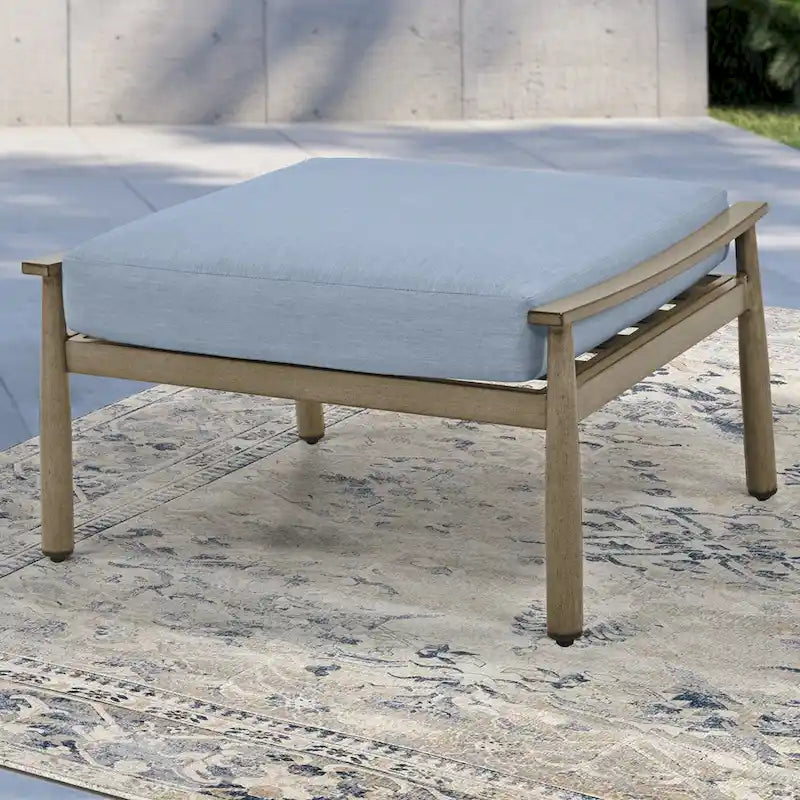 Ensemble de conversation d'extérieur 7 pièces en aluminium, canapé 3 places avec poufs, 2 fauteuils pivotants et table basse
