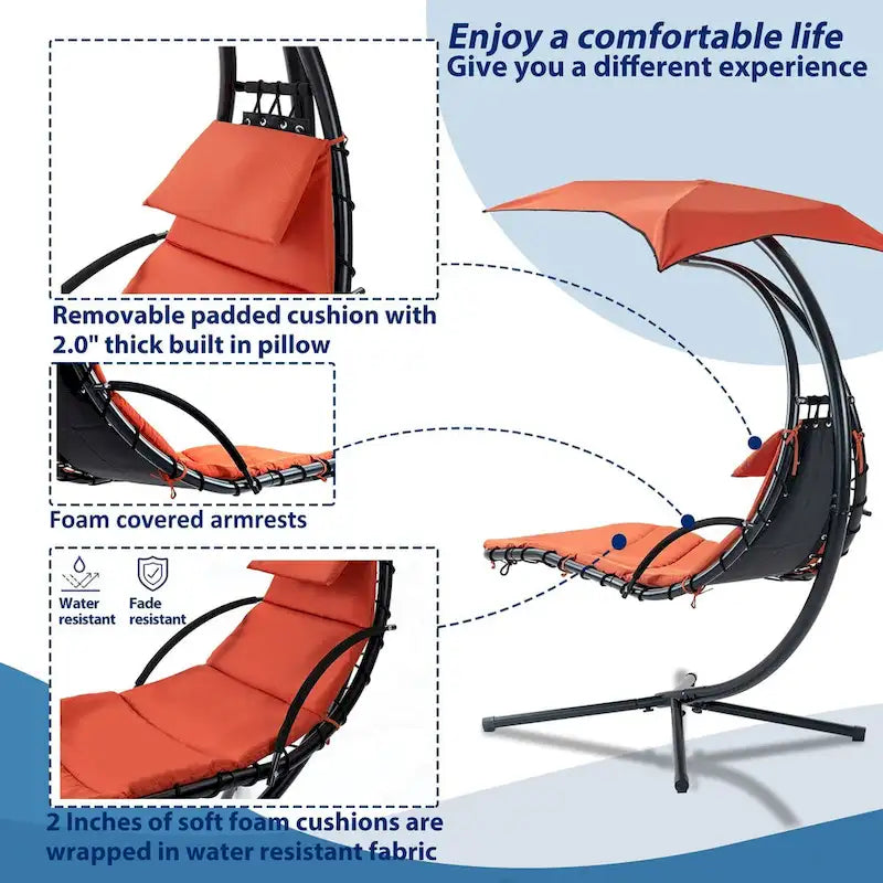 Chaise longue sospesa con tettuccio rimovibile