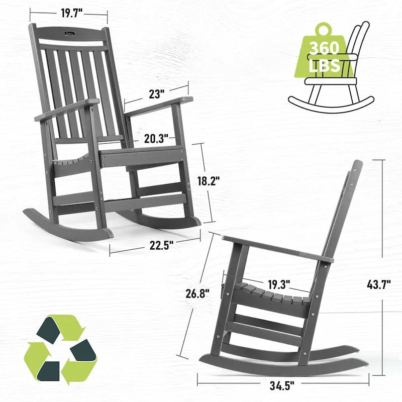 Ensemble de 2 chaises berçantes d'extérieur à dossier haut Vrakae pour tous les temps