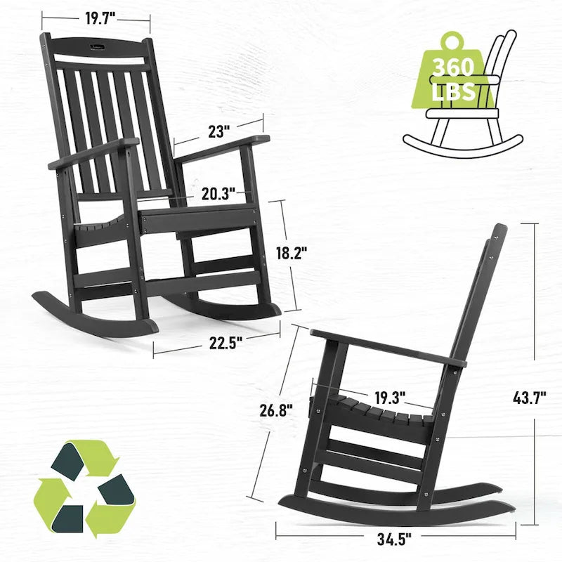 Ensemble de 2 chaises berçantes d'extérieur à dossier haut Vrakae pour tous les temps