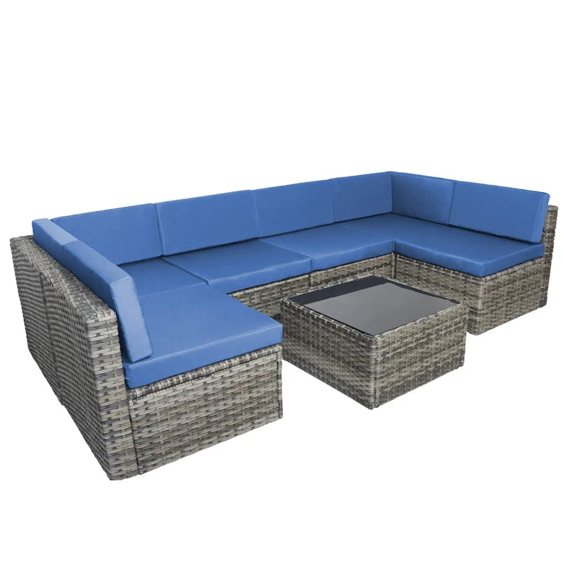 Set di divani da esterno in vimini a 7 pezzi con cuscini
