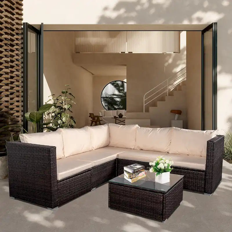 Set da 6 mobili da esterno in rattan per conversazione per patio, cortile, bordo piscina