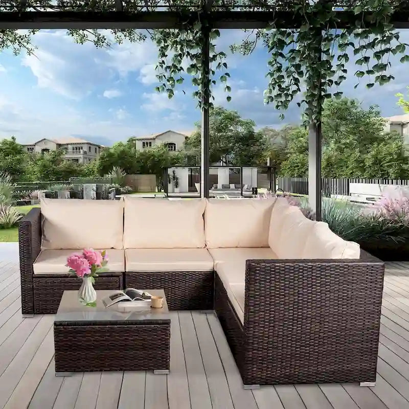 Set da 6 mobili da esterno in rattan per conversazione per patio, cortile, bordo piscina