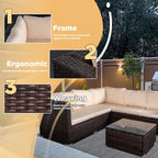 Set da 6 mobili da esterno in rattan per conversazione per patio, cortile, bordo piscina