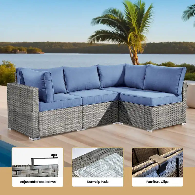 Set componibile da esterno in vimini XIZZI da 6 pezzi con braciere a legna