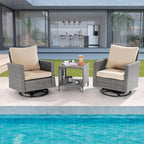 BONOSUKI 3Pcs Patio Swivel Rocking Sofa Set Grey Rattan w/Side Table
