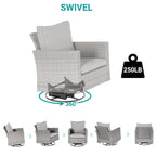 BONOSUKI Set divano a dondolo girevole da patio in 3 pezzi in rattan grigio con tavolino laterale