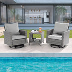 BONOSUKI Set divano a dondolo girevole da patio in 3 pezzi in rattan grigio con tavolino laterale