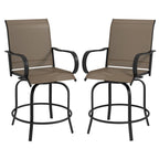 Outdoor Bar Stools with Armrests, Set of 2 360Swivel Bar Height Patio Chairs with High-Density Mesh Fabric, Steel Dining Chairs