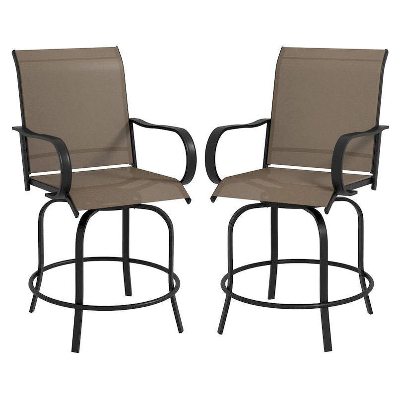 Outdoor Bar Stools with Armrests, Set of 2 360Swivel Bar Height Patio Chairs with High-Density Mesh Fabric, Steel Dining Chairs