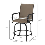 Tabourets de bar d'extérieur avec accoudoirs, lot de 2 chaises de patio pivotantes à 360° à hauteur de bar avec tissu maillé haute densité, chaises de salle à manger en acier