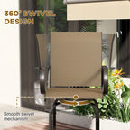 Tabourets de bar d'extérieur avec accoudoirs, lot de 2 chaises de patio pivotantes à 360° à hauteur de bar avec tissu maillé haute densité, chaises de salle à manger en acier