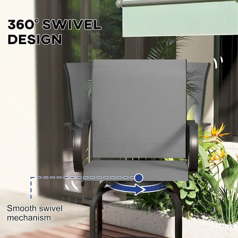 Tabourets de bar d'extérieur avec accoudoirs, lot de 2 chaises de patio pivotantes à 360° à hauteur de bar avec tissu maillé haute densité, chaises de salle à manger en acier
