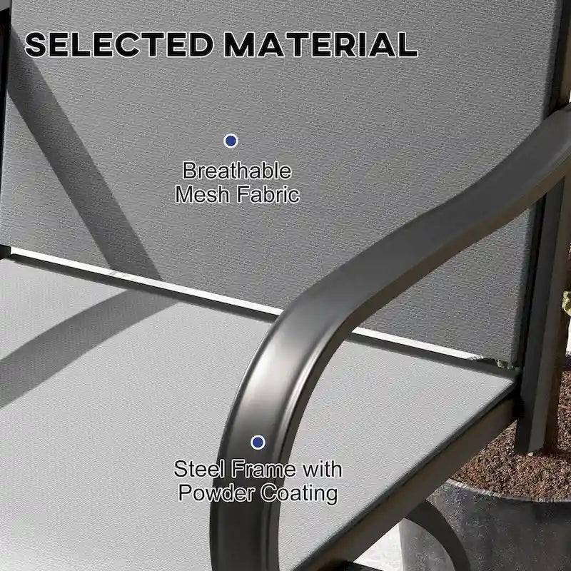 Tabourets de bar d'extérieur avec accoudoirs, lot de 2 chaises de patio pivotantes à 360° à hauteur de bar avec tissu maillé haute densité, chaises de salle à manger en acier