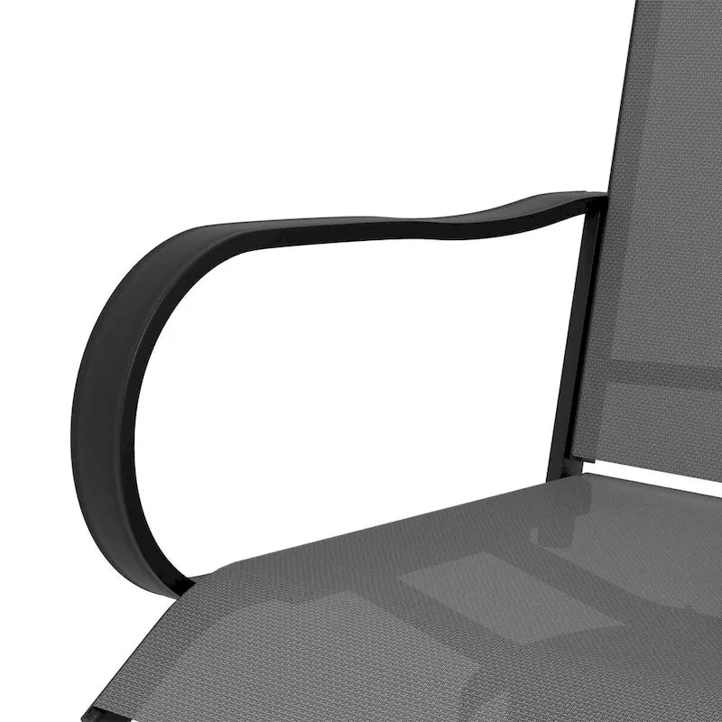 Tabourets de bar d'extérieur avec accoudoirs, lot de 2 chaises de patio pivotantes à 360° à hauteur de bar avec tissu maillé haute densité, chaises de salle à manger en acier