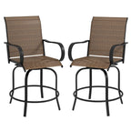 Tabourets de bar d'extérieur avec accoudoirs, lot de 2 chaises de patio pivotantes à 360° à hauteur de bar avec tissu maillé haute densité, chaises de salle à manger en acier