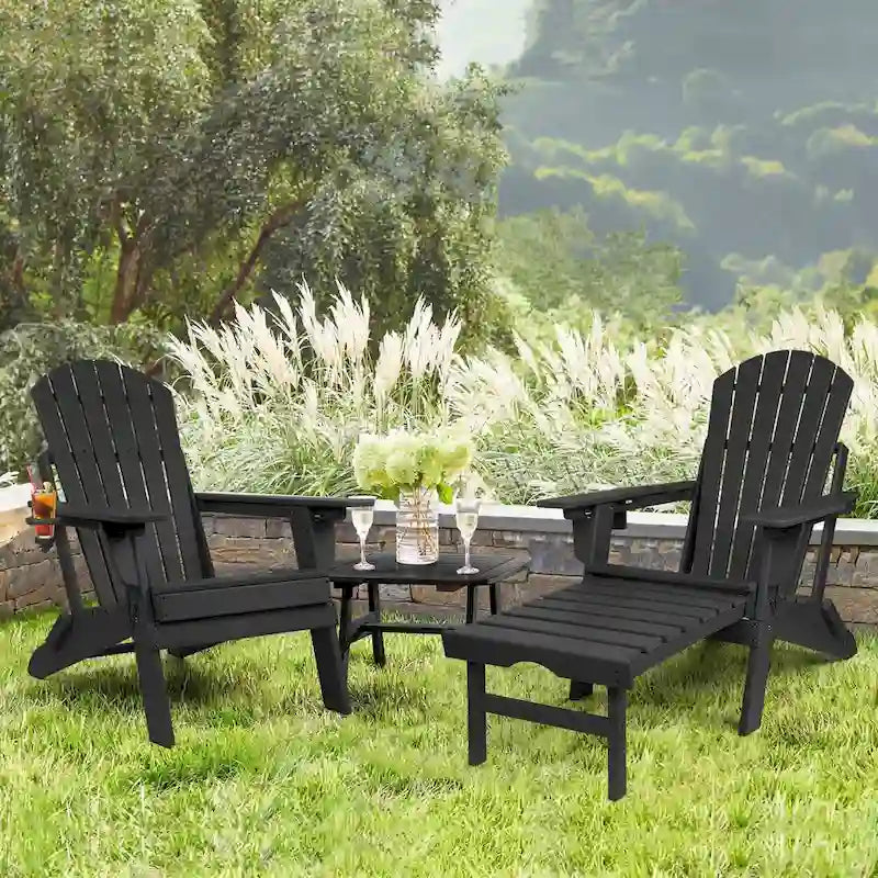 Vrakae Set di 2 Sedie Adirondack Pieghevoli e Regolabili con Pouf