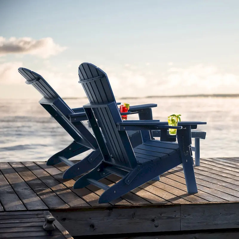 Vrakae Set di 2 Sedie Adirondack Pieghevoli e Regolabili con Pouf