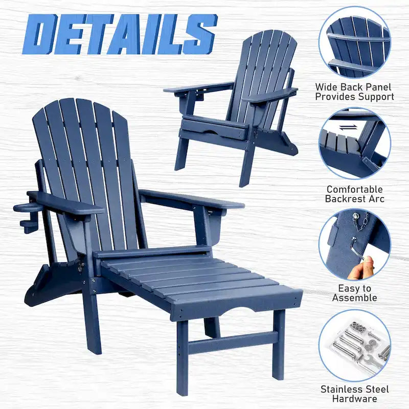Vrakae Set di 2 Sedie Adirondack Pieghevoli e Regolabili con Pouf