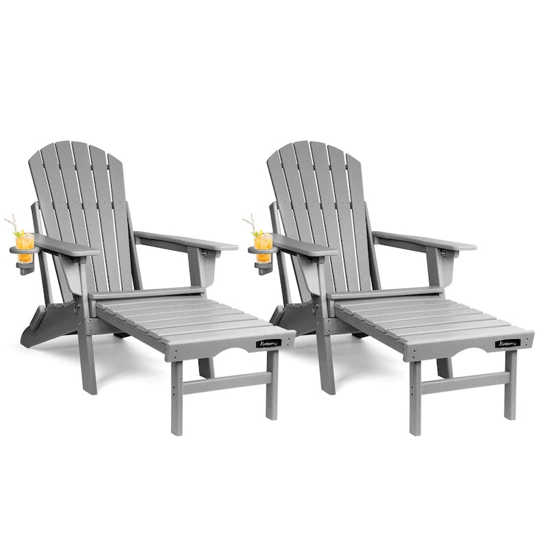 Vrakae Set di 2 Sedie Adirondack Pieghevoli e Regolabili con Pouf