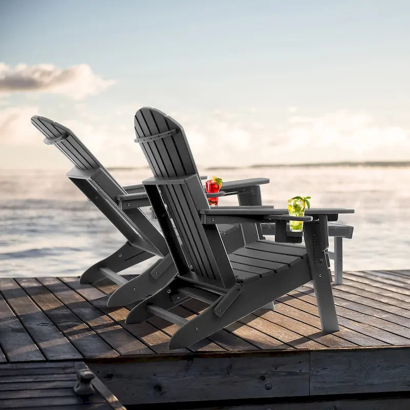 Vrakae Set di 2 Sedie Adirondack Pieghevoli e Regolabili con Pouf