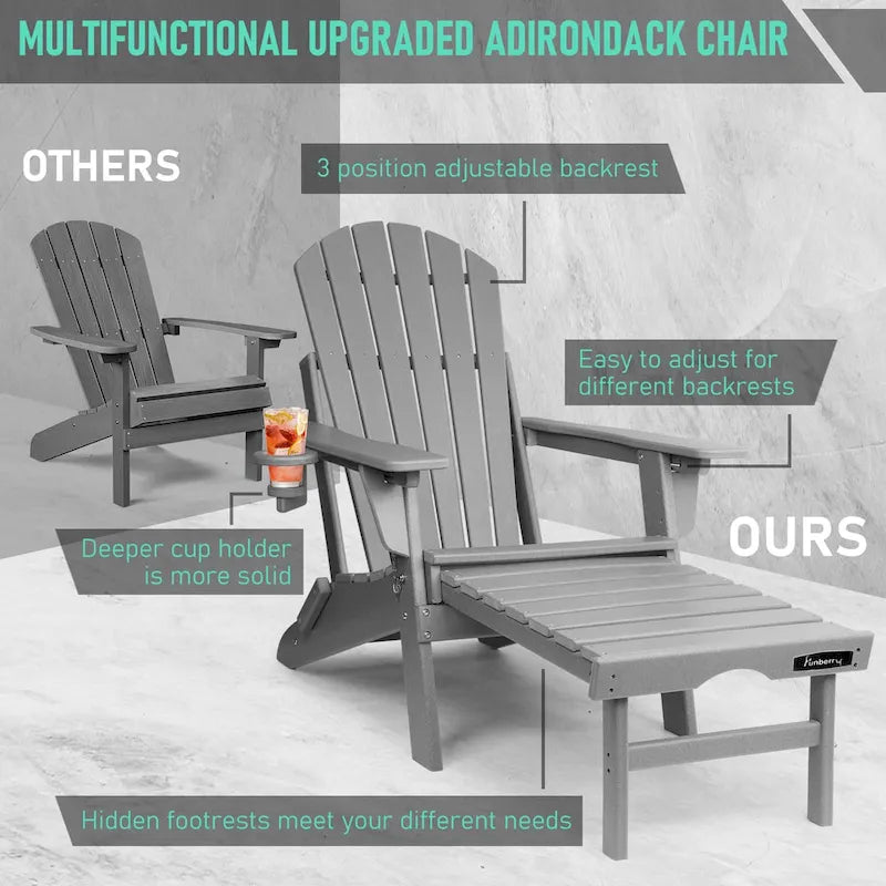 Vrakae Set di 2 Sedie Adirondack Pieghevoli e Regolabili con Pouf