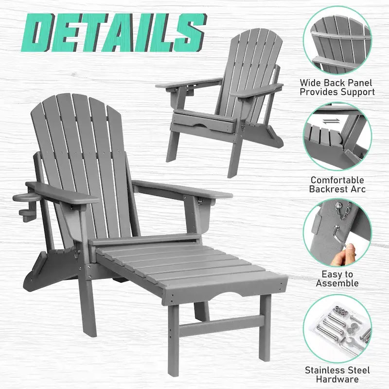 Vrakae Set di 2 Sedie Adirondack Pieghevoli e Regolabili con Pouf