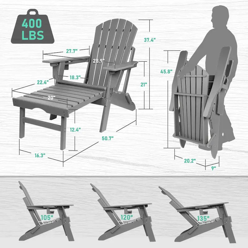 Vrakae Set di 2 Sedie Adirondack Pieghevoli e Regolabili con Pouf