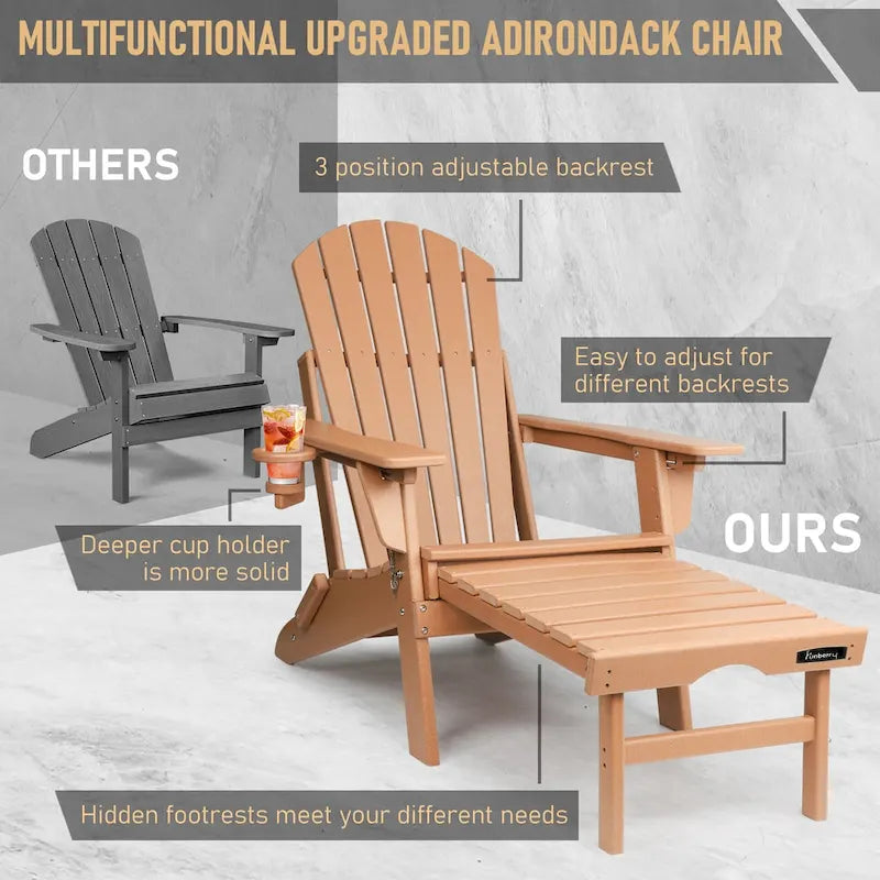 Vrakae Set di 2 Sedie Adirondack Pieghevoli e Regolabili con Pouf