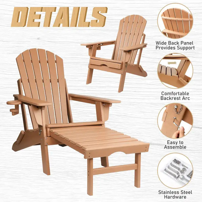 Vrakae Set di 2 Sedie Adirondack Pieghevoli e Regolabili con Pouf