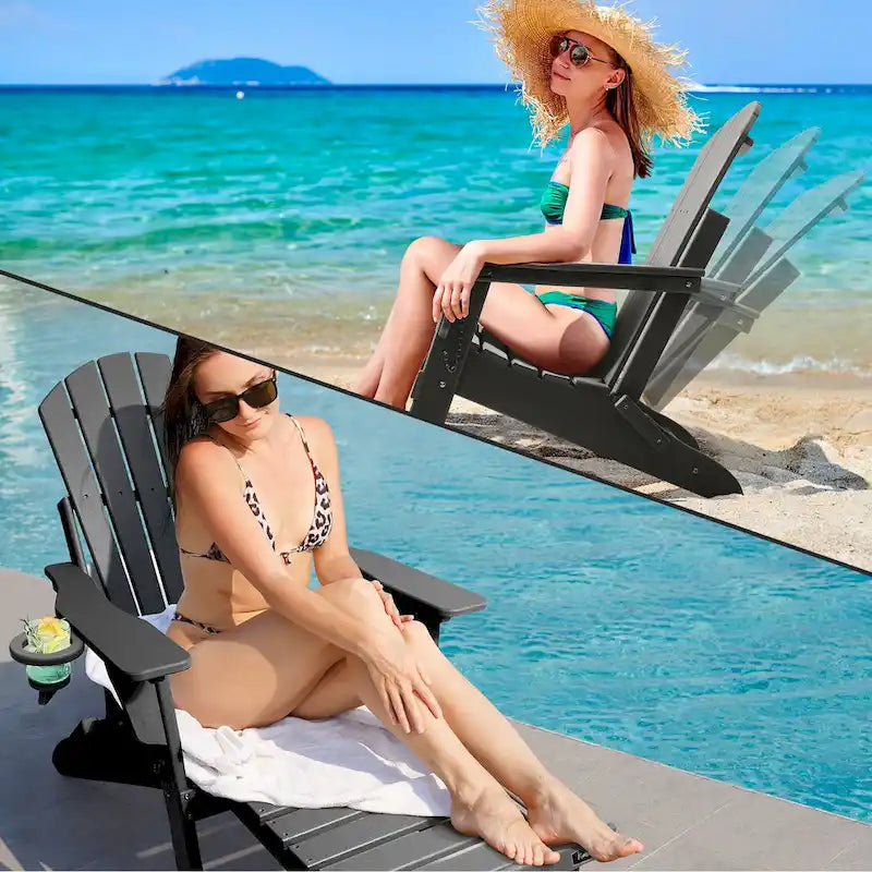 Vrakae Set di 2 Sedie Adirondack Pieghevoli e Regolabili con Pouf