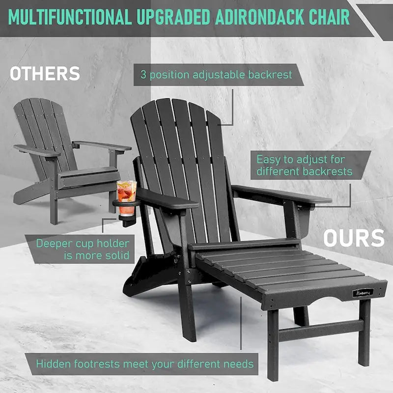 Vrakae Set di 2 Sedie Adirondack Pieghevoli e Regolabili con Pouf