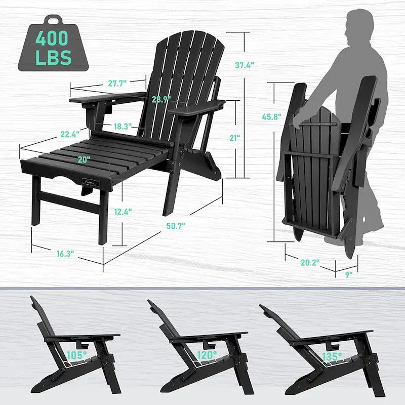 Vrakae Set di 2 Sedie Adirondack Pieghevoli e Regolabili con Pouf