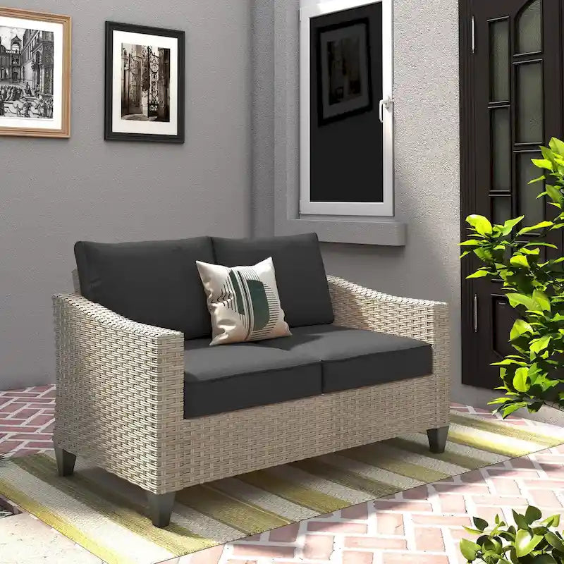 XIZZI Outdoor Wicker Loveseat Patio Sofa with Cushion