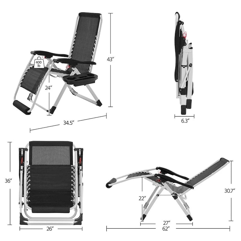 Yaheetech Poltrona Reclinabile Gravità Zero 26 pollici con Materasso Imbottito in Cotone