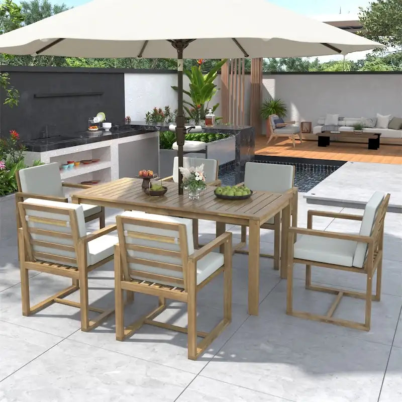Set tavolo e sedie da pranzo per esterni con cuscini rimovibili per patio