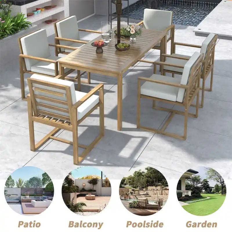 Set tavolo e sedie da pranzo per esterni con cuscini rimovibili per patio