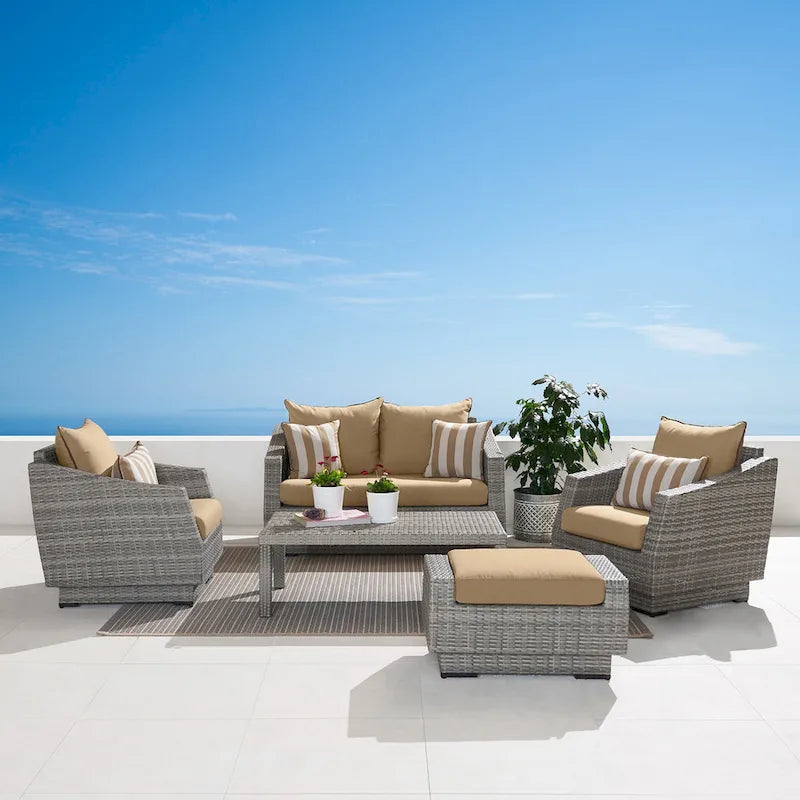 Set da esterno Cannes a 5 pezzi Sunbrella per divano a due posti e poltrone