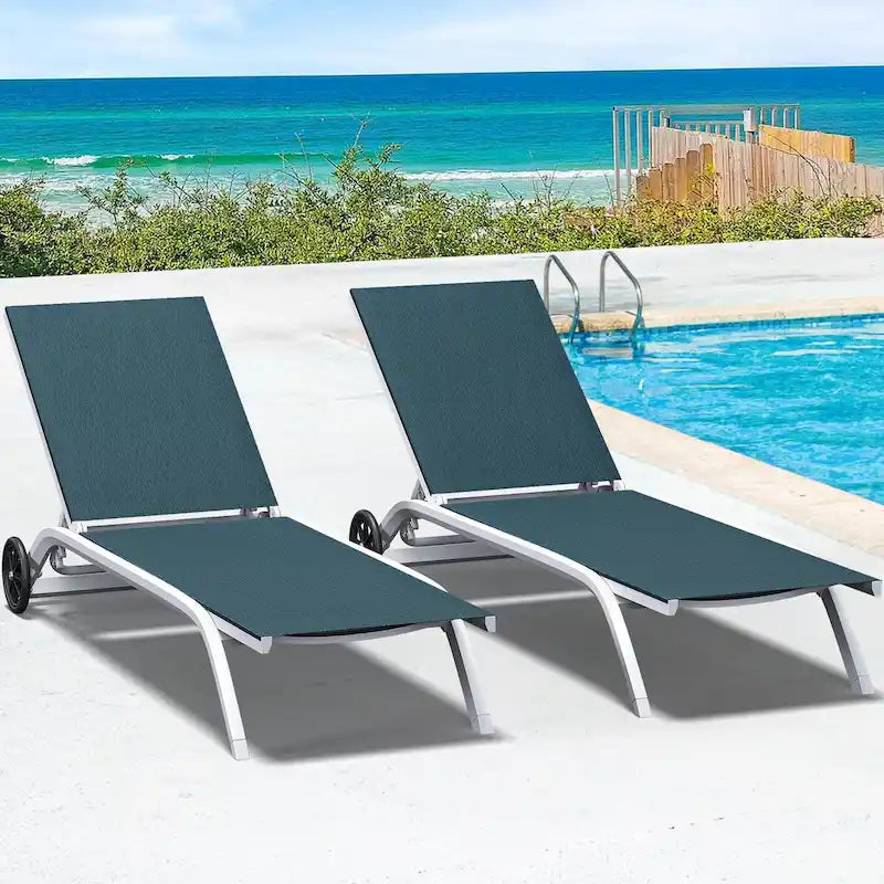 Chaises longues de jardin à roulettes, chaises longues de piscine réglables - S.O.
