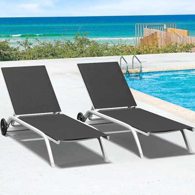 Chaises longues de jardin à roulettes, chaises longues de piscine réglables - S.O.